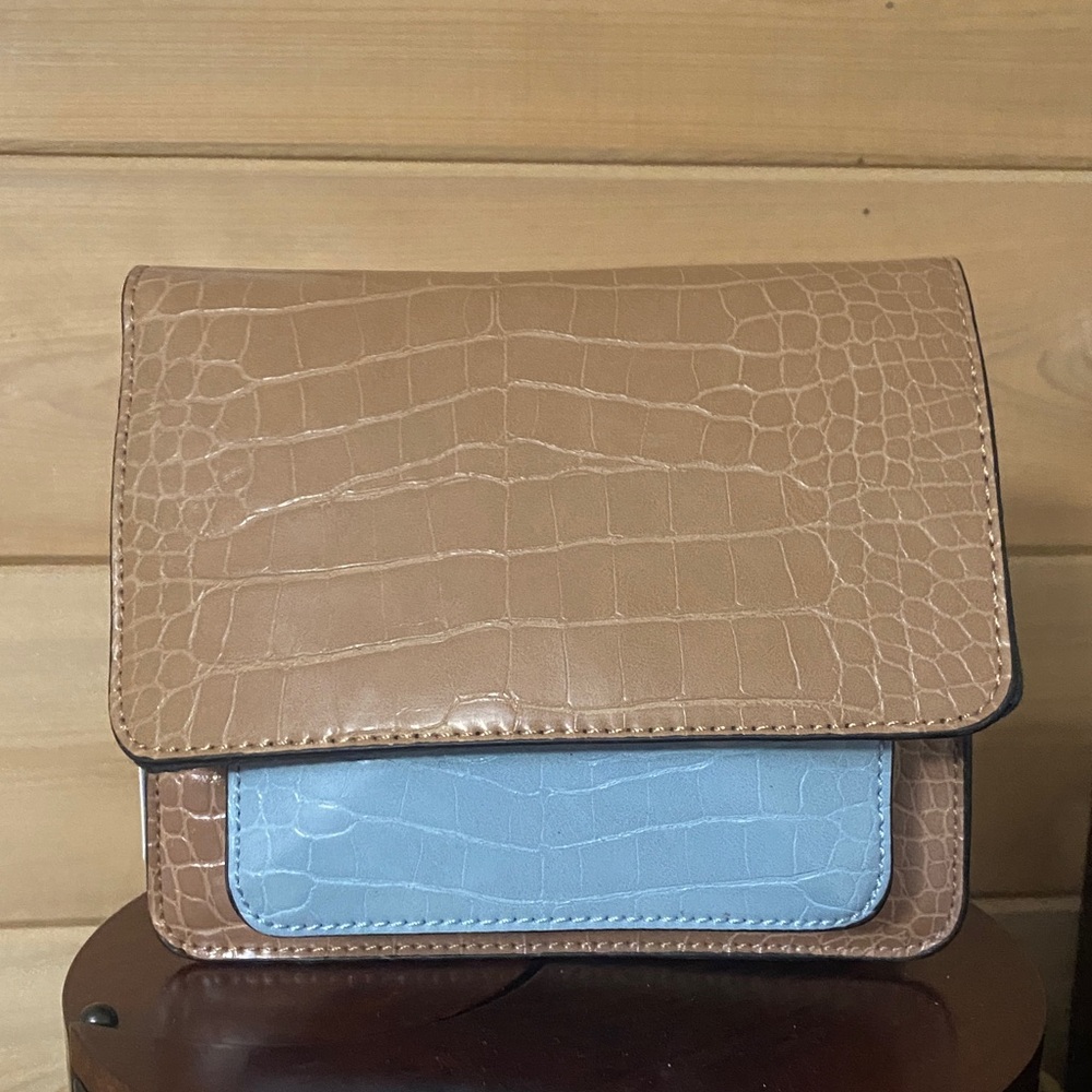 Only Croc-Embossed Tan and Blue Crossbody Bag